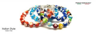 Murano Glass Bracelet, Mod. Margherita (21 cm) made with Sommerso beads 20 mm in diameter, available in 10 colours,